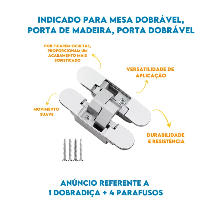 Dobradica Invisivel 3D 110mm Para Moveis, E Acessorios: Parafusos - De Metal Comum (big)