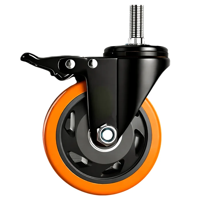 rodizios-rodas-e-rodinhas Rodizio Espiga Giratorio 75Mm PVC Rosca M12 Com Trava Laranja (big)