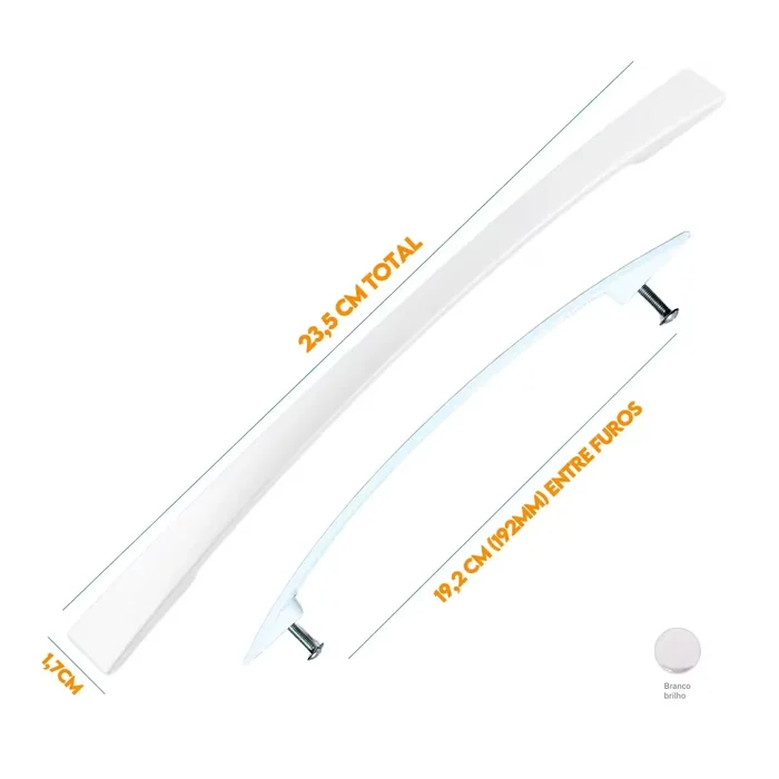 Puxador Armario Alça Curvo 192mm Branco Brilhante 5001192