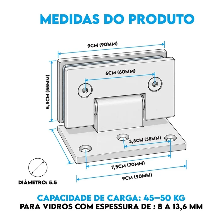Dobradica Box Para Porta De Vidro Alvenaria Descentralizado