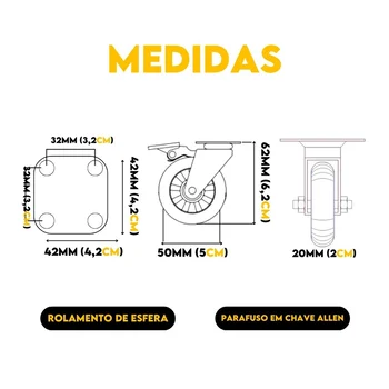 Medidas Rodízio Gel Pu Transparente Com Trava 50mm - 4201050