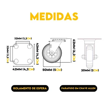 Medidas Rodízio Gel Pu Transparente Sem Trava 50mm - 4200050