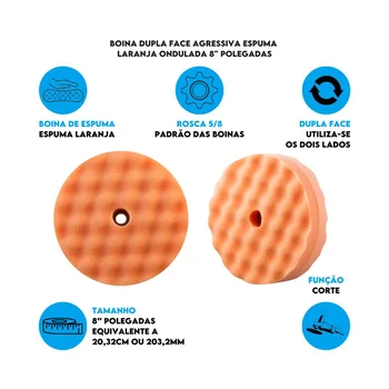 Dados Boina Dupla Face Agressiva Espuma  Laranja Ondulada 8_ Polegadas - 181901000