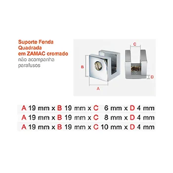 Medidas Suporte Fenda Quadrada - 25000016.25000018.250000110