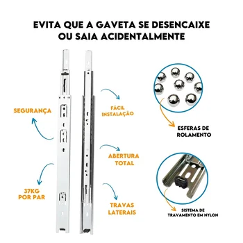 Corrediça Telescópica 25cm H45 Zincado 37kg