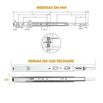 Corrediça Telescópica 55cm H35 Zincado 25kg Ligth 53020055
