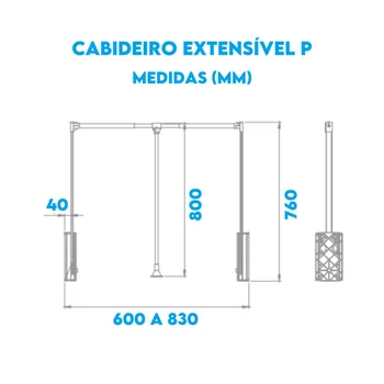 Medidas Cabideiro Extensível 60 a 83 CM