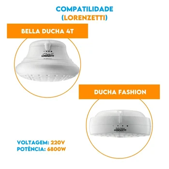 Resistência Pratimix 220v 6800w Ducha Fashion Bella Ducha 4T - 581033 - Lorenzetti