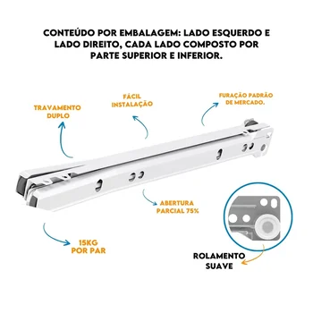 Corrediça de Gaveta 40cm Extra Cinza 15kg 53040140de Gaveta 40cm Next Branco 15kg 53010240 (5)
