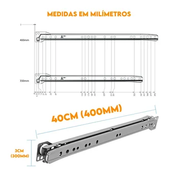 Corrediça de Gaveta 40cm Extra Cinza 15kg 53040140de Gaveta 40cm Next Branco 15kg 53010240