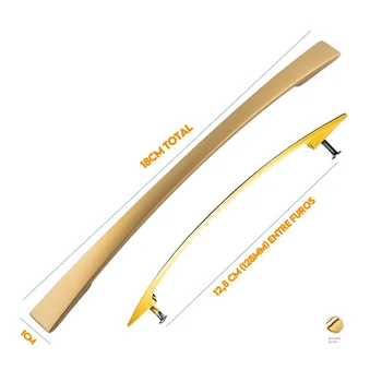 Puxador Armario Alça Curvo 128mm Dourado Brilho (zoom)