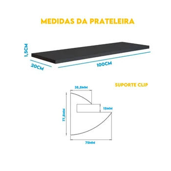 Prateleira Prateleira 100x20cm de Madeira com Suporte Clip (zoom)