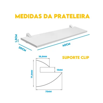 Prateleira Prateleira 40x20cm de Madeira com Suporte Clip (zoom)