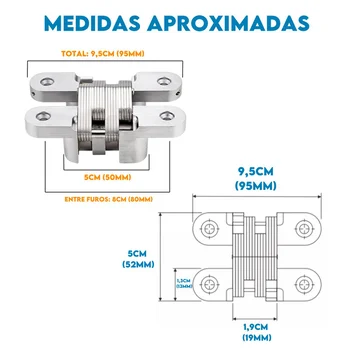 Dobradica Invisivel 95 X 13mm para Moveis com Parafusos Mixso - 5100095 (zoom)