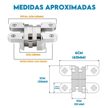 Dobradica Invisivel 60 X 13mm para Moveis com Parafusos Mixso - 5100060 (zoom)