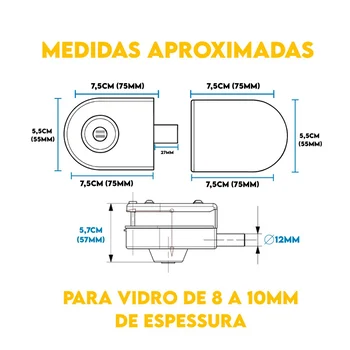 acessorios para vitrines Fechadura Vidro Vidro Sobrepor Para Portas de Abrir Mixso (zoom)