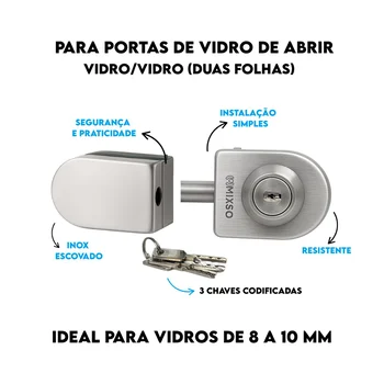 Fechadura Vidro Vidro Sobrepor para portas de abrir Mixso - 150301004 (2)