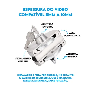 Fechadura de Pressão Vidro Vidro para Portas de Correr Mixso - 150301001 (3)