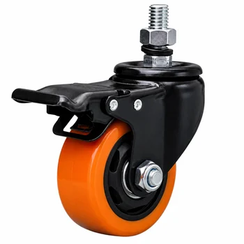 Rodizio Espiga Giratorio 50MmPVC Rosca M10 Com Trava Laranja 41129150