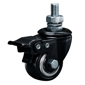 rodizios-rodas-e-rodinhas Rodizio Espiga Giratorio 50MmPVC Rosca M10 Com Trava Preto (zoom)