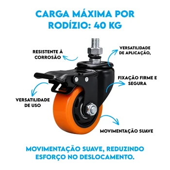 Rodizio 75Mm Sem Trava Pvc Laranja - 41190075 (6)