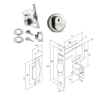 Kit Puxador H  Polido 60x40cm + Fechadura Rolete Gold + Pino Pivotante Inox 150kg (5)