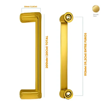 Puxador Armario Alça Reto 192mm Dourado Fosco 500812192