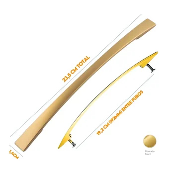 Puxador Armario Alça Curvo 192mm Dourado Fosco 50081192