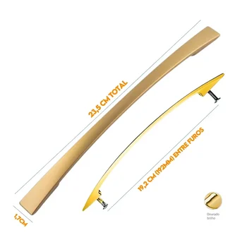 Puxador Armario Alça Curvo 192mm Dourado Brilho 5008192