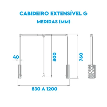 Medidas Cabideiro Extensível 83 a 120 CM