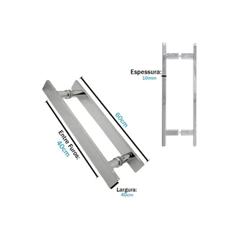 Puxador Inox 304 Duplo 60X40cm H Barra Chata Polido 4010mm - 3213016040