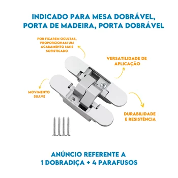 Dobradica Invisivel 3D 110mm Para Moveis, E Acessorios: Parafusos - De Metal Comum (normal)