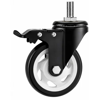 rodizios-rodas-e-rodinhas Rodizio Espiga Giratorio 75MmPVC Rosca M12 Com Trava Preto (normal)