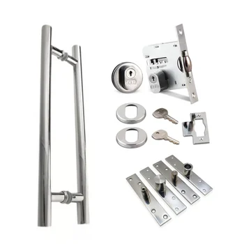Kit Puxador H Polido 60x40cm + Fechadura Rolete Gold + Pino Pivotante Inox 150kg