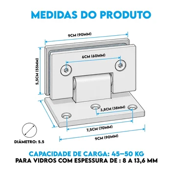 Dobradica Box Para Porta De Vidro Alvenaria Descentralizado 