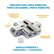 Dobradiça Invisível 70X13mm para Moveis com Parafusos Mixso