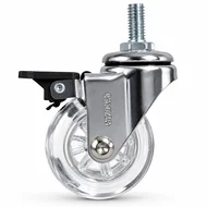 Rodizio Espiga Giratorio 50mm Pu Rosca M8 Com Trava Transparente