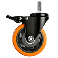 Rodizio Espiga Giratorio 75Mm PVC Rosca M12 Com Trava Laranja