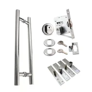 Kit Porta Pivotante com Puxador H Inox 60cm + Fechadura Rolete Gold + Pino 150kg
